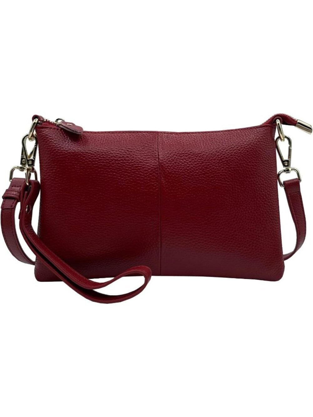 Women's Wine Red Leather Clutch Purse Wristlet Wallet Small Crossbody Bag